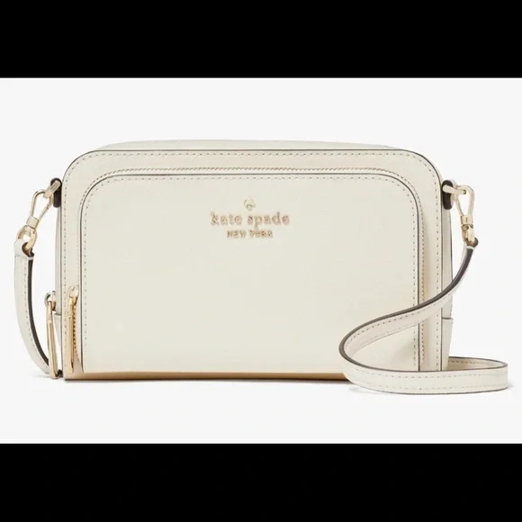 NWOT Kate Spade Stacie Dual Zip Crossbody Bag White Leather Meringue Purse🤍 - Picture 1 of 5